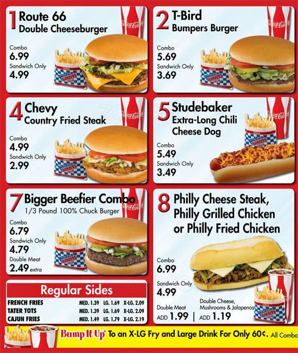 Menu at Bumper's Drive-in restaurant, Brookhaven