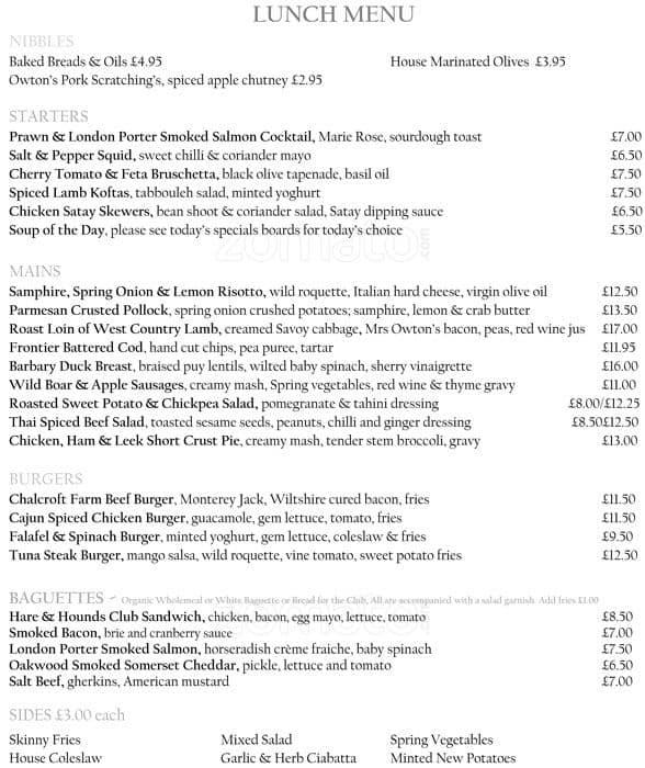 The Hare & Hounds Menu, Menu for The Hare & Hounds, Isleworth, London ...