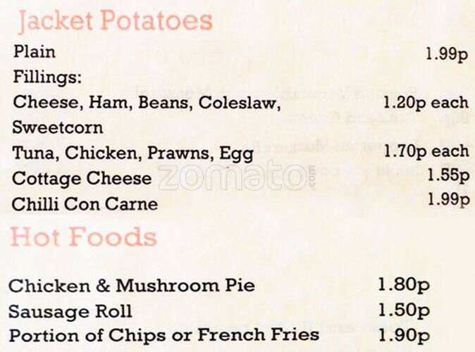 Menu at Cartons cafe, Stanmore