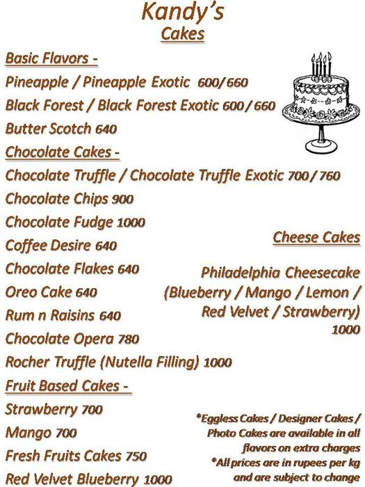 Kandy's Pastry Parlour Menu Zomato