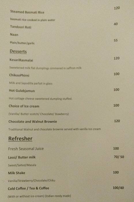 Hotel Cosmopolitan menu
