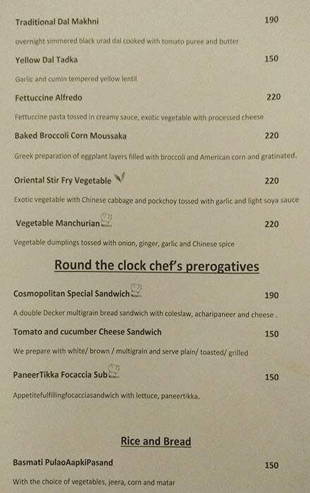 Hotel Cosmopolitan menu