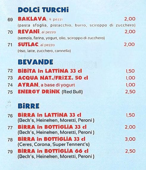 Menu di Istanbul Firat Kebap 