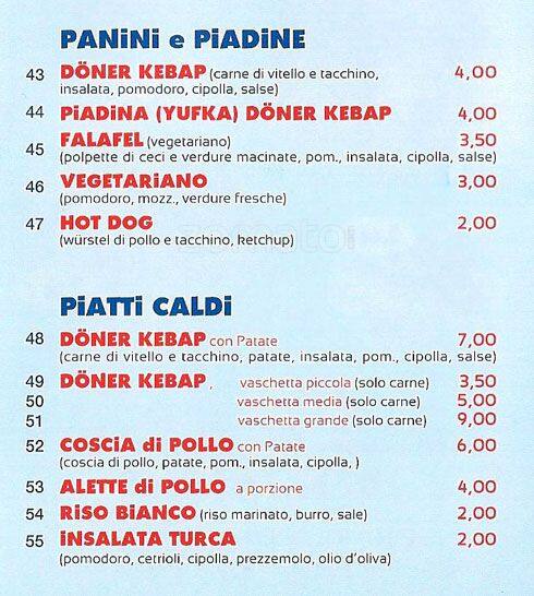 Menu di Istanbul Firat Kebap 