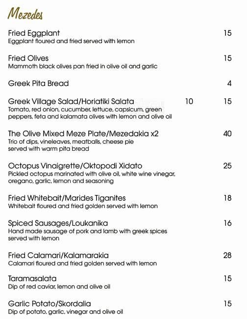 The Olive Greek Restaurant and Bar Menu Urbanspoon/Zomato