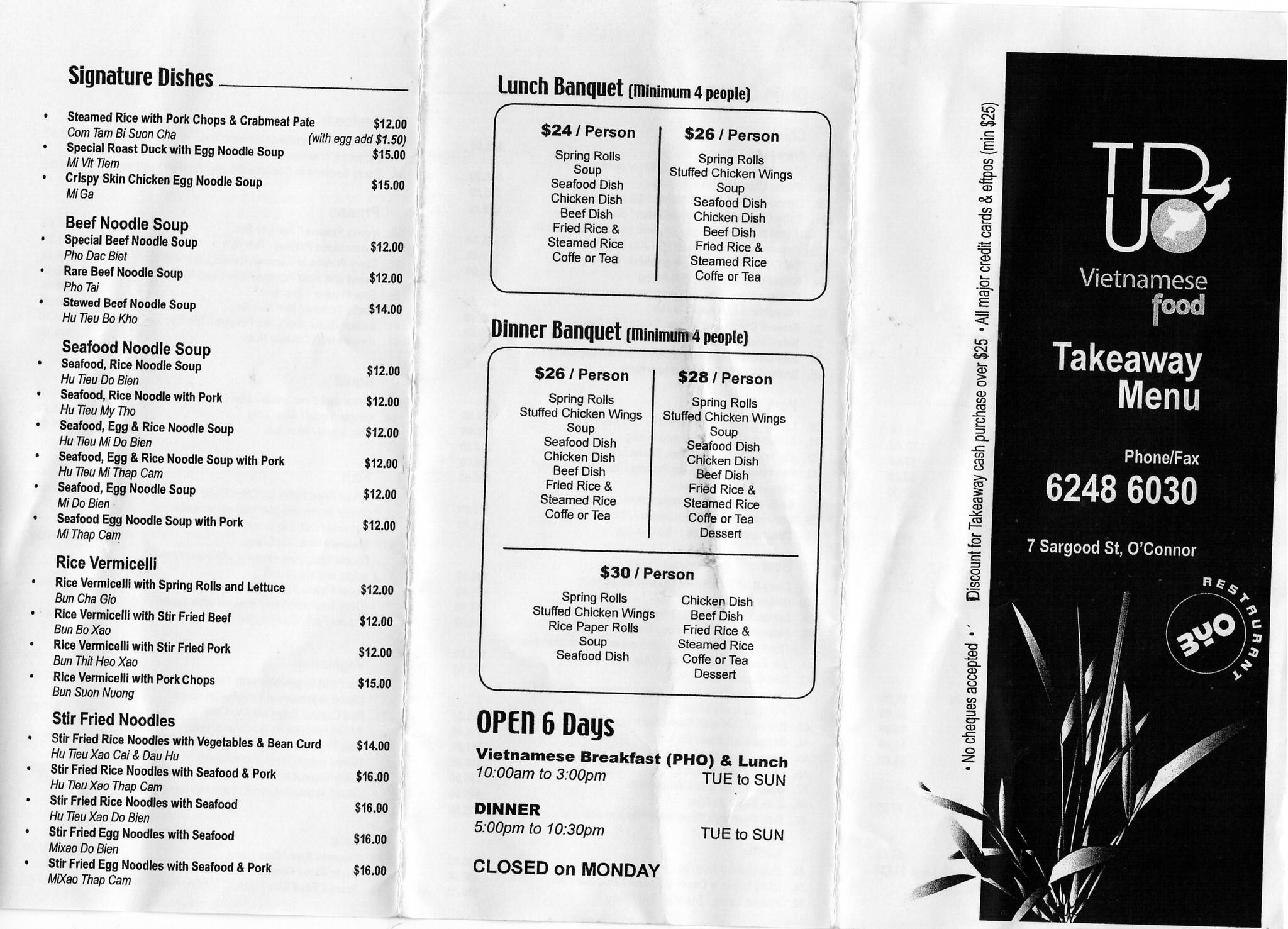 Menu At Tu Do Vietnamese Fast Food O Connor Menu At Tu Do Vietnamese Fast Food O Connor