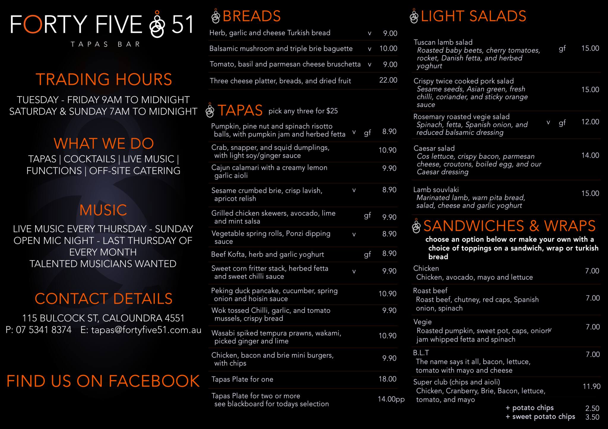 Forty Five 51 Menu, Menu for Forty Five 51, Caloundra, Caloundra Urbanspoon/Zomato