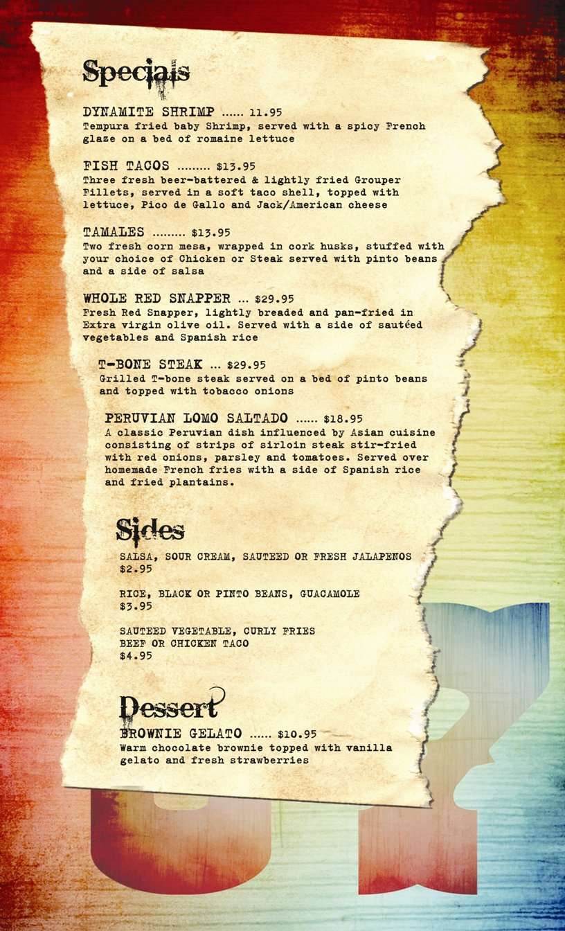 Menu at Rock Bar, Fort Lauderdale, 219 S Fort Lauderdale Beach Blvd