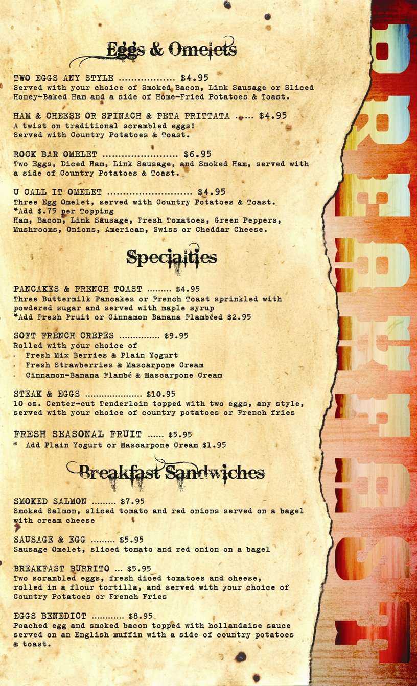 Rock Bar Menu Menu For Rock Bar Fort Lauderdale Miami