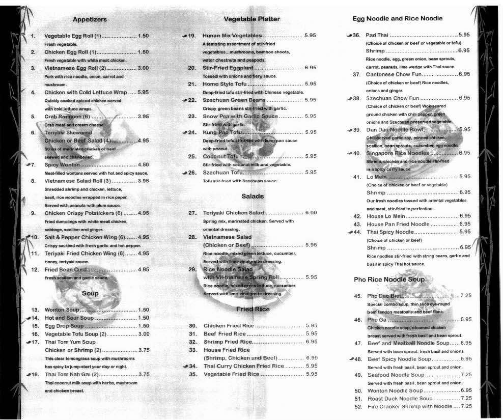 Menu at Pho Asian Noodle House & Grill restaurant, Columbus