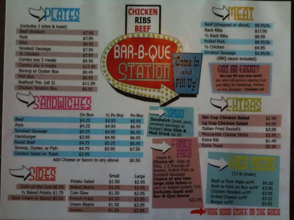 Menu At Bar-B-Que Station #1 Independence, Independence