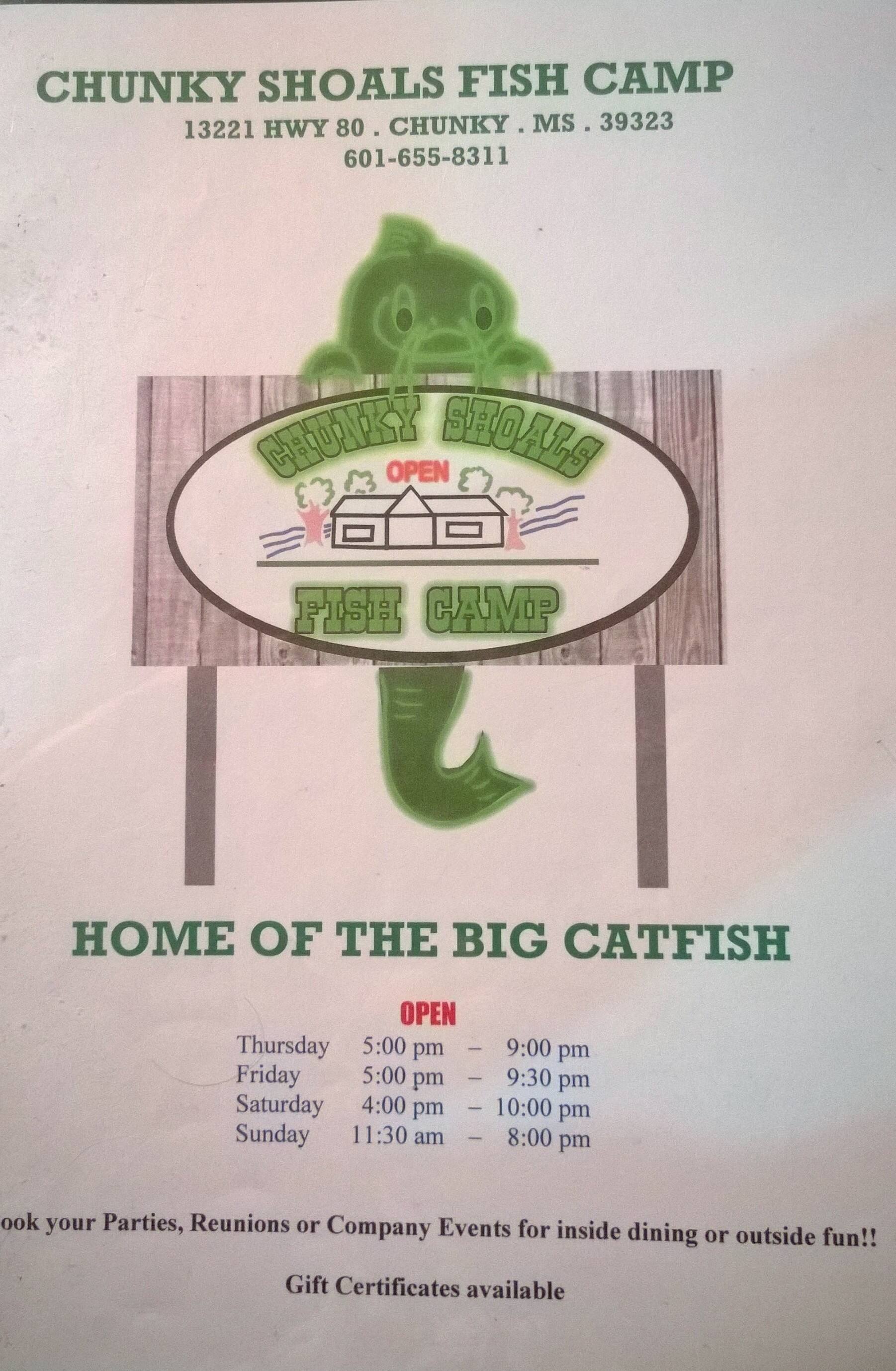 Chunky Shoals Fish Camp Menu, Menu for Chunky Shoals Fish Camp