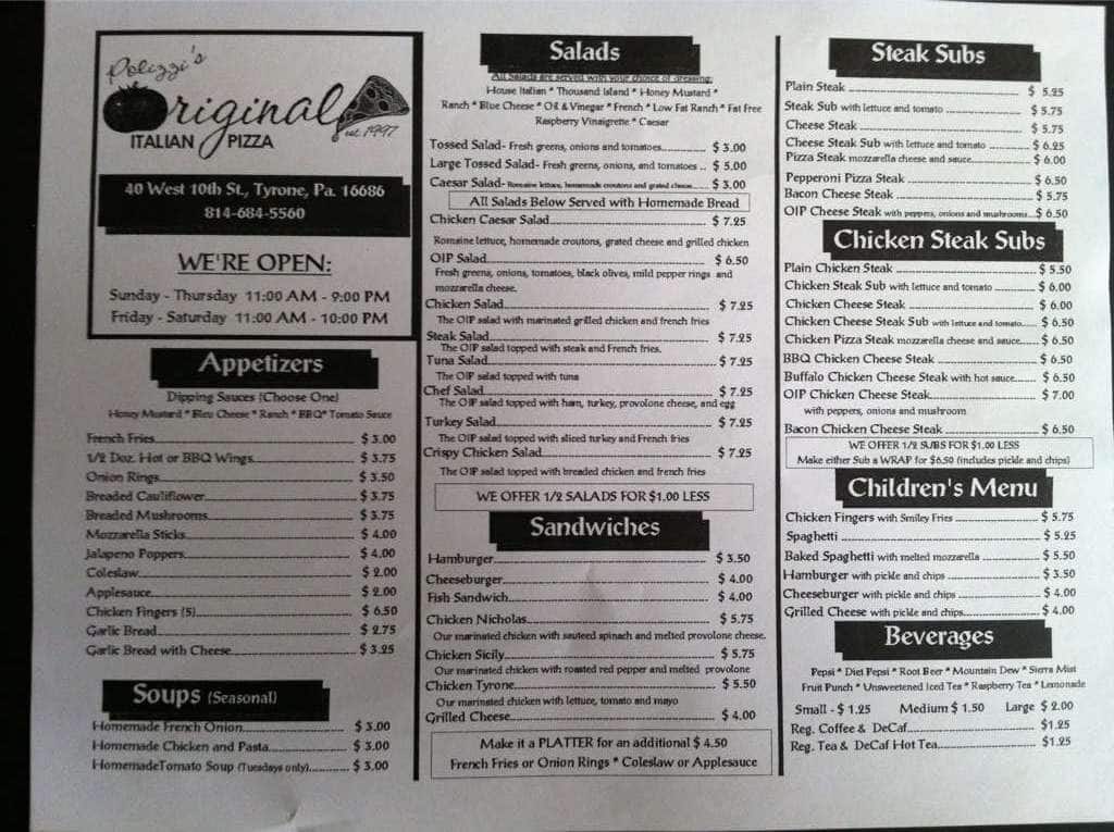 Original Italian Pizza Restrnt Menu Urbanspoon/Zomato