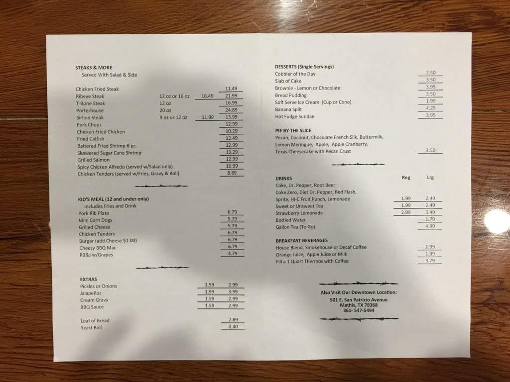 Carta de Smolik's Smokehouse