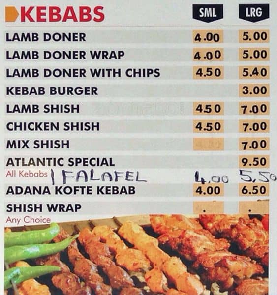 Menu at Atlantic Fish Bar, London, 275 Green Lanes