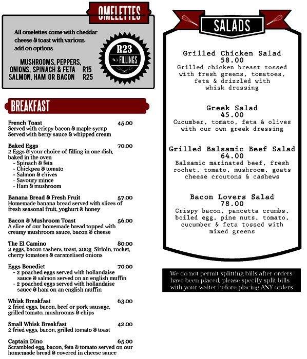 Whisk Wine Bar Menu, Menu for Whisk Wine Bar, Centurion CBD, Pretoria