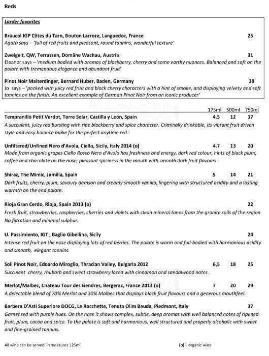 Menu at The Edinburgh Larder cafe, Edinburgh