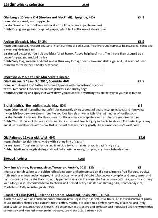 Menu at The Edinburgh Larder cafe, Edinburgh