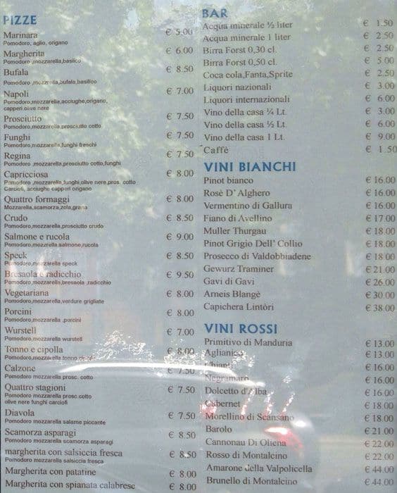 Menu di Le Capannelle 