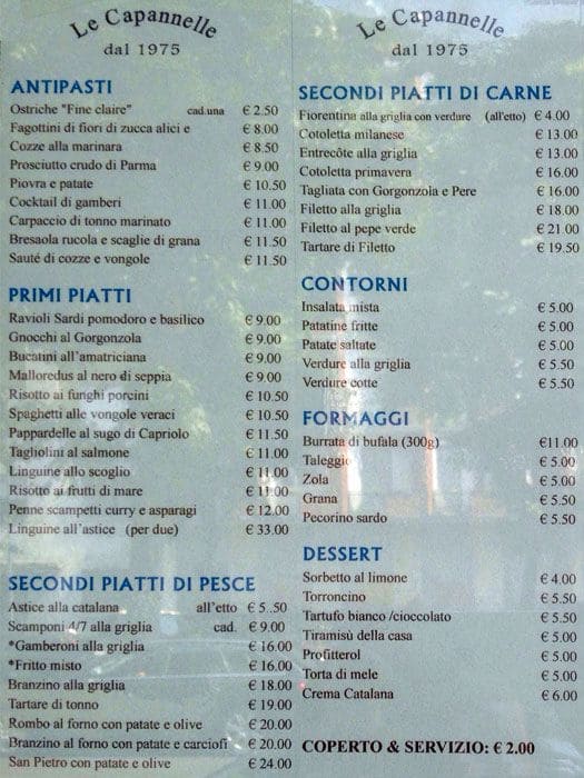 Menu di Le Capannelle 