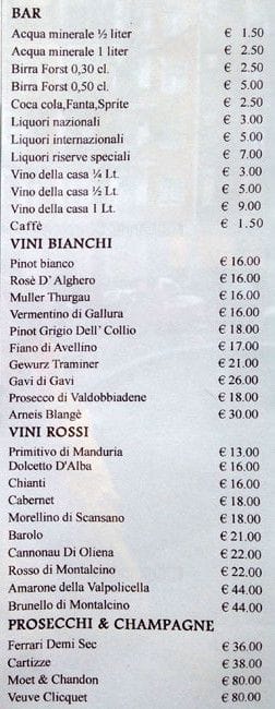Menu di Le Capannelle 