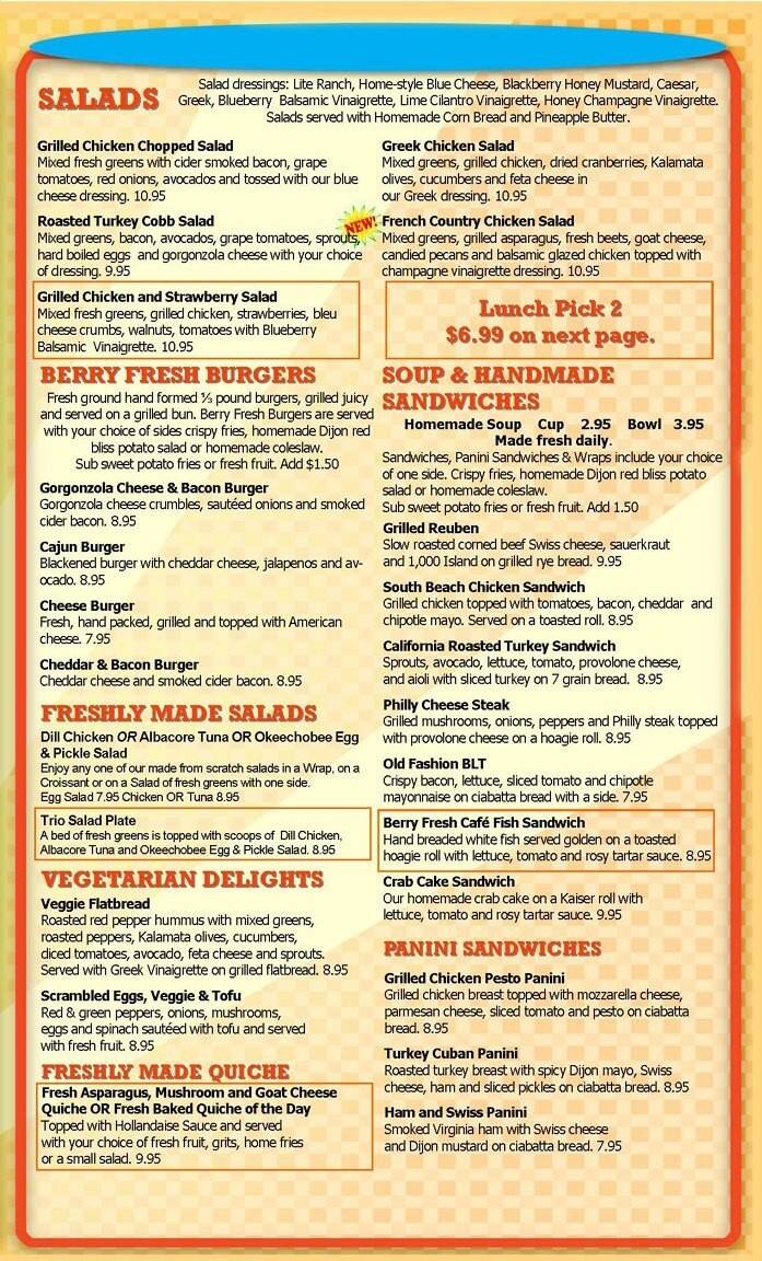 Berry Fresh Cafe a Miami Foto del Menu con Prezzi Urbanspoon/Zomato