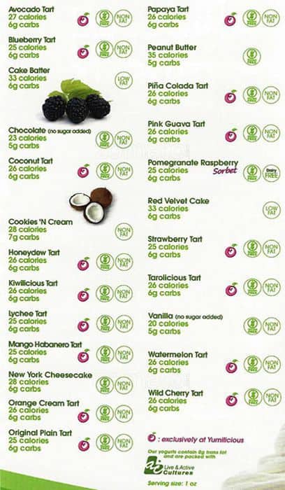 Yumilicious menu