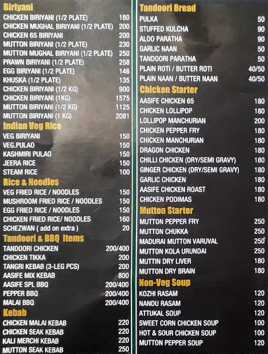 Menu of Anifa Biriyani, Gandhinagar, Puducherry