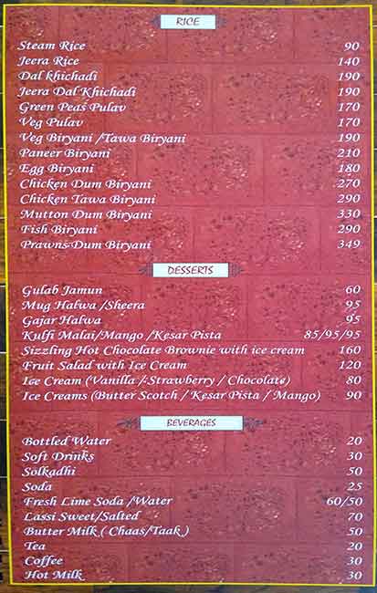 Solapur junction (SOLAPUR MUTTON BHAAJANALAY) menu