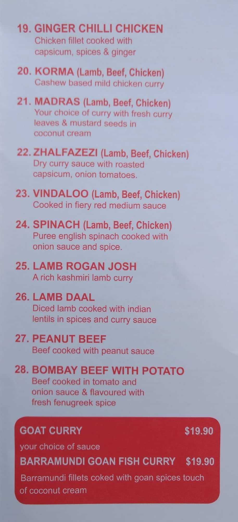 Menu at Copperpot Indian Restaurant, Menai