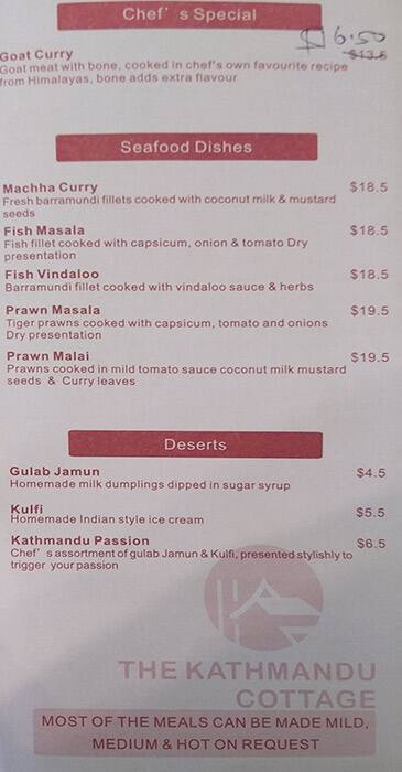 The Kathmandu Cottage Menu Menu For The Kathmandu Cottage West