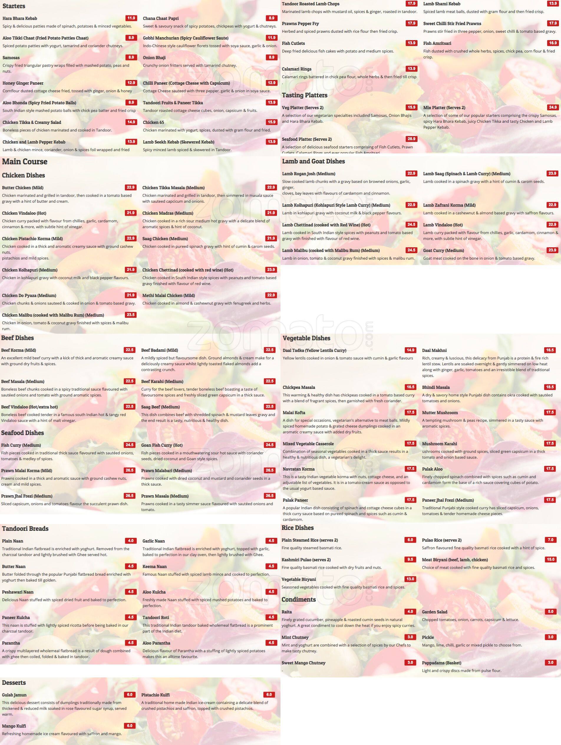 Menu at Paprika Club Indian Restaurant, Mount Hawthorn