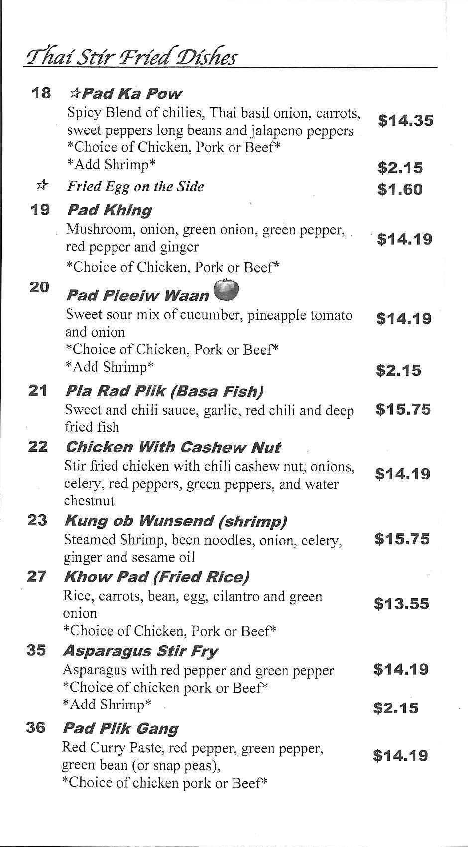 Menu at Hong Fah Thai Restaurant, Grande Prairie, 105 St Unit 105