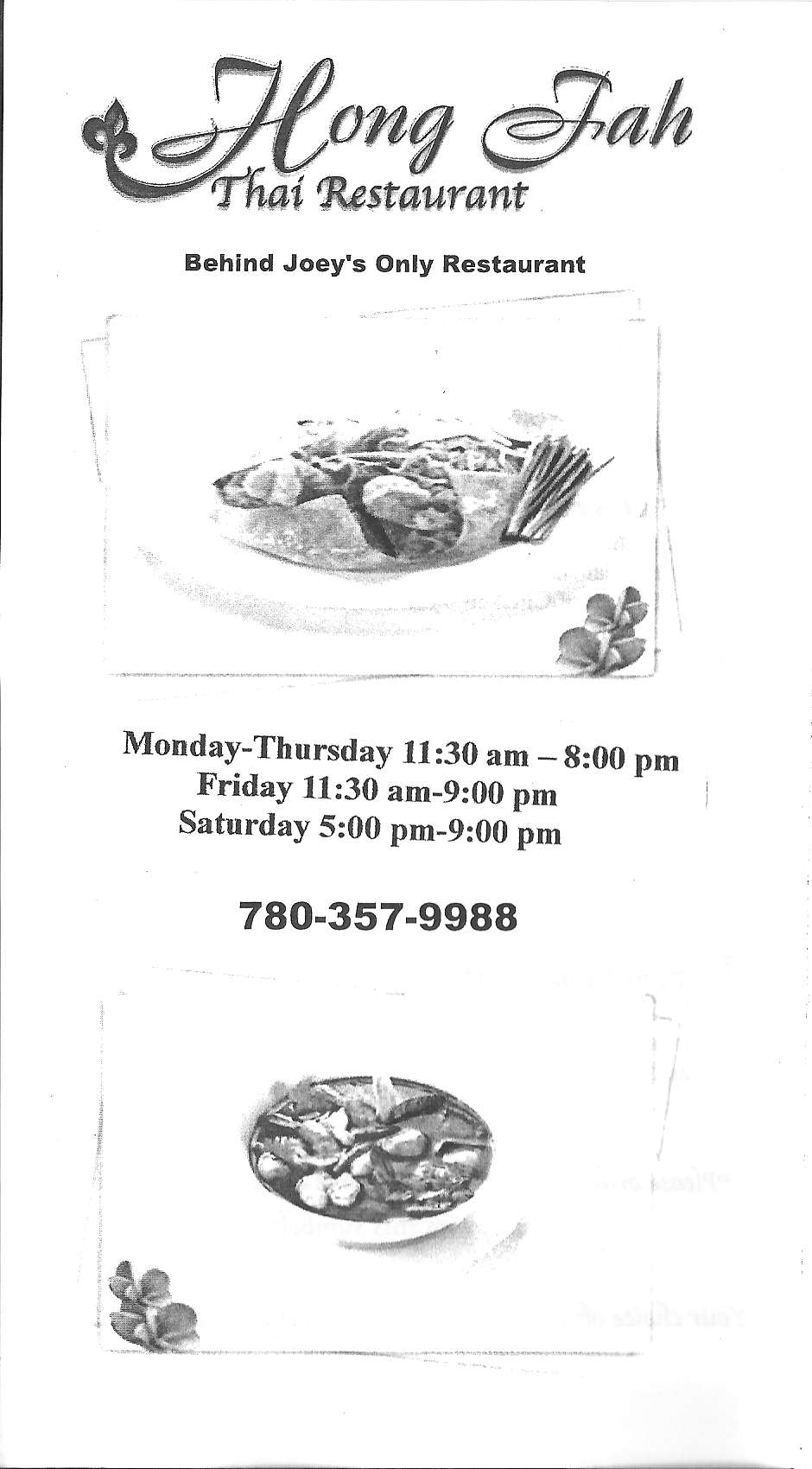 Menu at Hong Fah Thai Restaurant, Grande Prairie, 105 St Unit 105