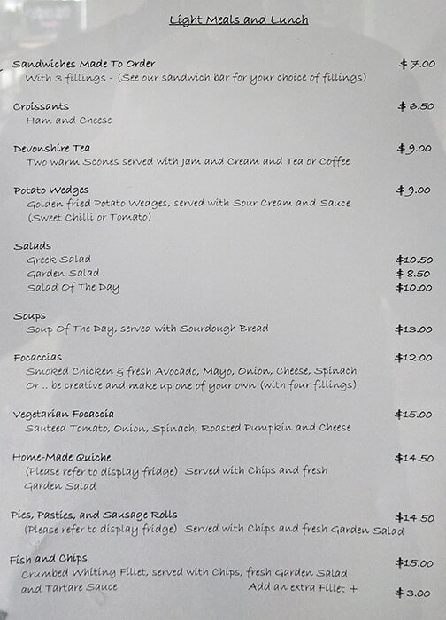 Menu at Flour Pot Cafe, Bacchus Marsh