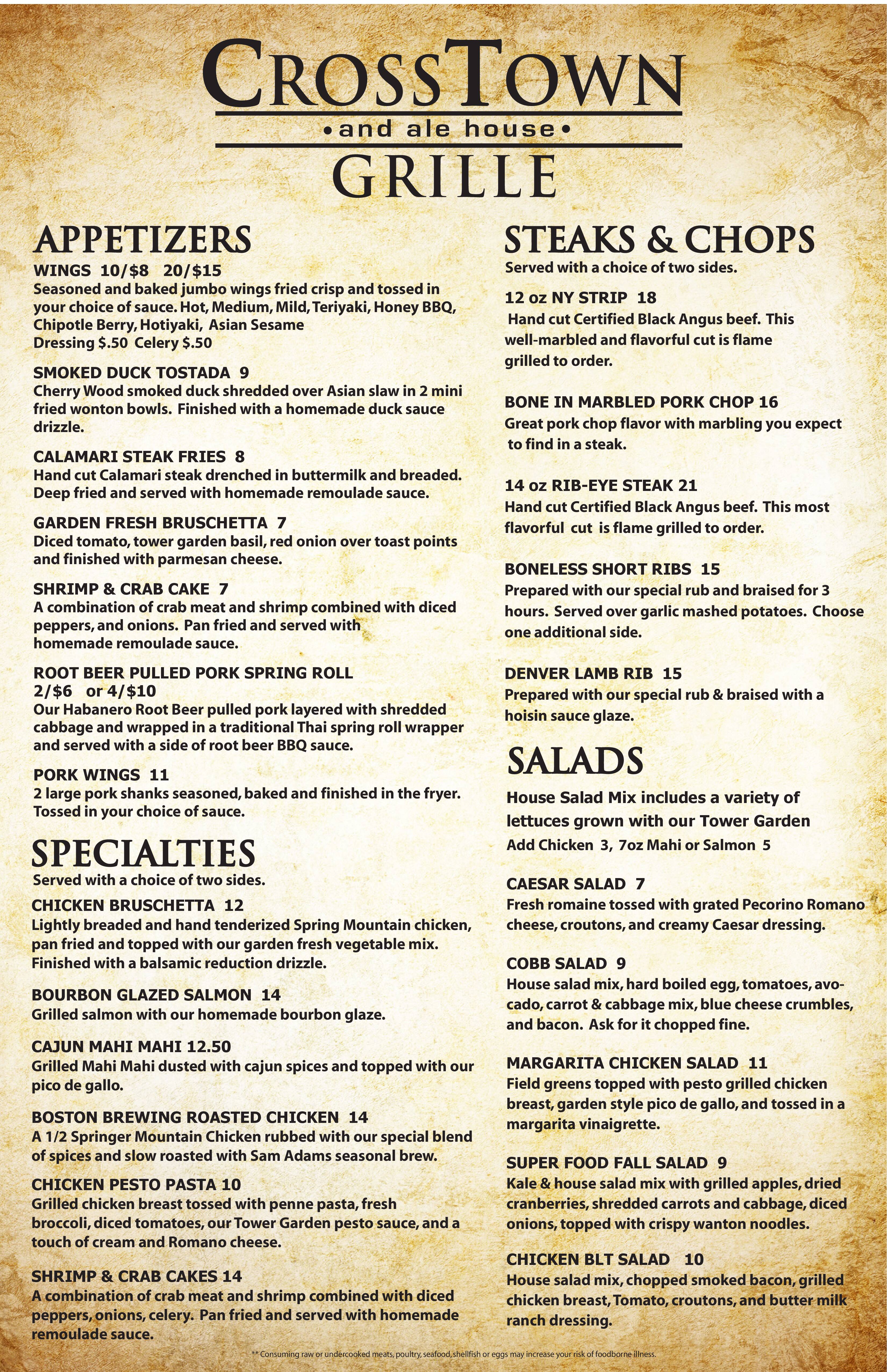 Crosstown Grill Menu, Menu for Crosstown Grill, Peachtree City, Atlanta