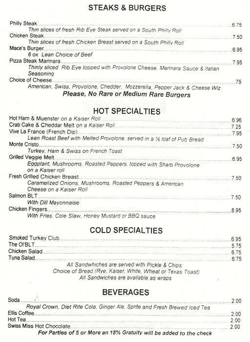 Menu at Mace's Crossing pub & bar, Philadelphia