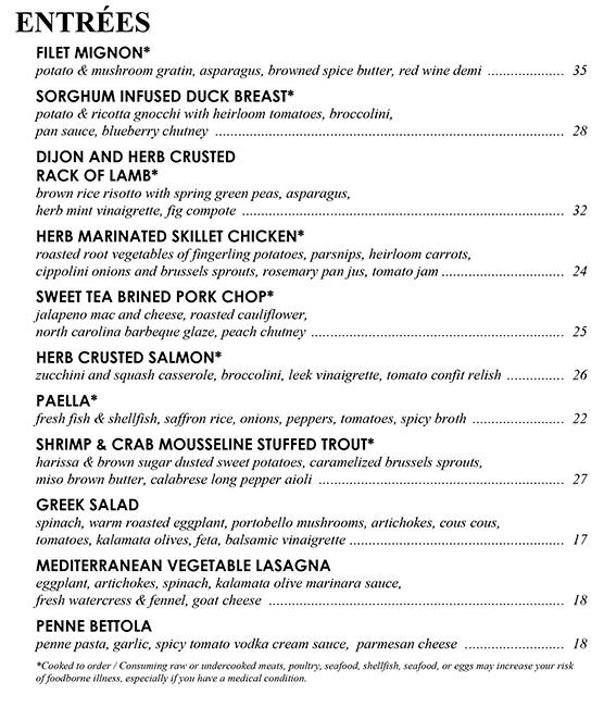 Menu at The Yellow Porch Restaurant, Nashville