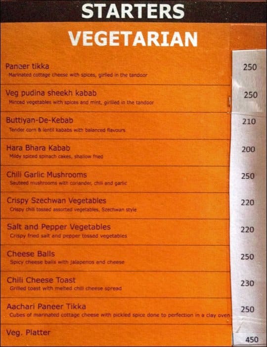 Gallops (Bar & Veg. Restaurant) menu