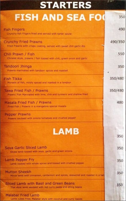 Gallops (Bar & Veg. Restaurant) menu