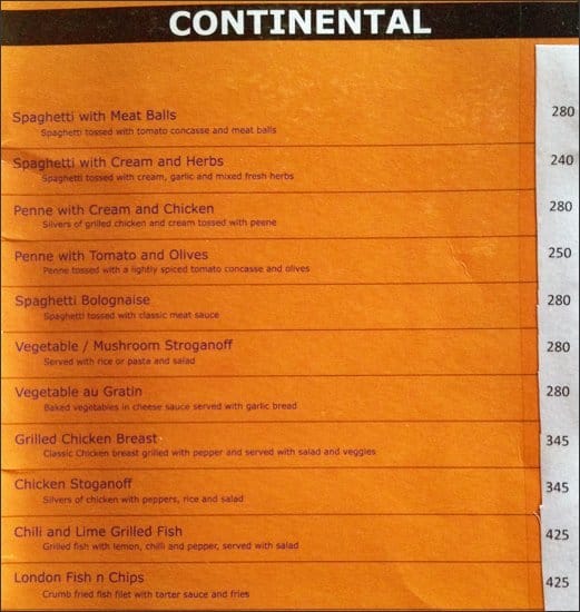 Gallops (Bar & Veg. Restaurant) menu