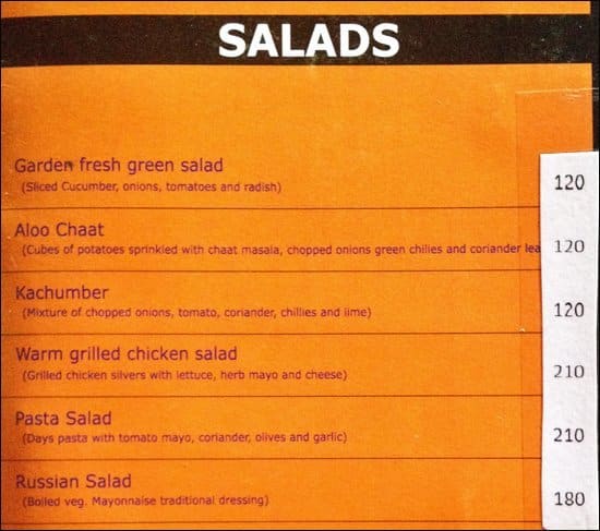 Gallops (Bar & Veg. Restaurant) menu