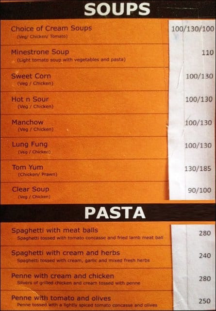 Gallops (Bar & Veg. Restaurant) menu