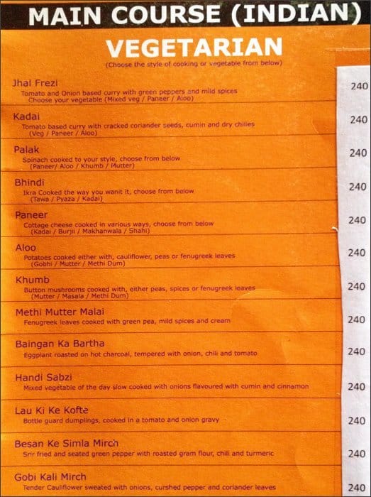 Gallops (Bar & Veg. Restaurant) menu