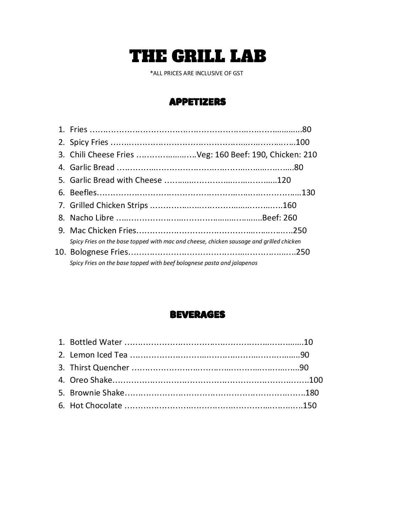 The Grill Lab Menu, Menu for The Grill Lab, Palarivattom, Kochi Zomato