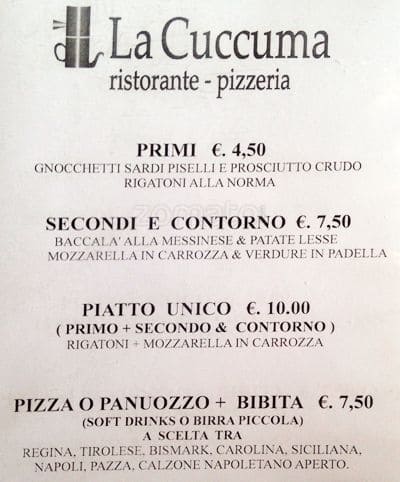 Menu di Ristorante La Cuccuma 