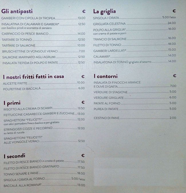 Menu di Celestina 