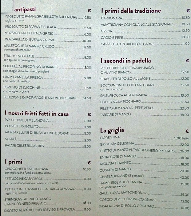 Menu di Celestina 