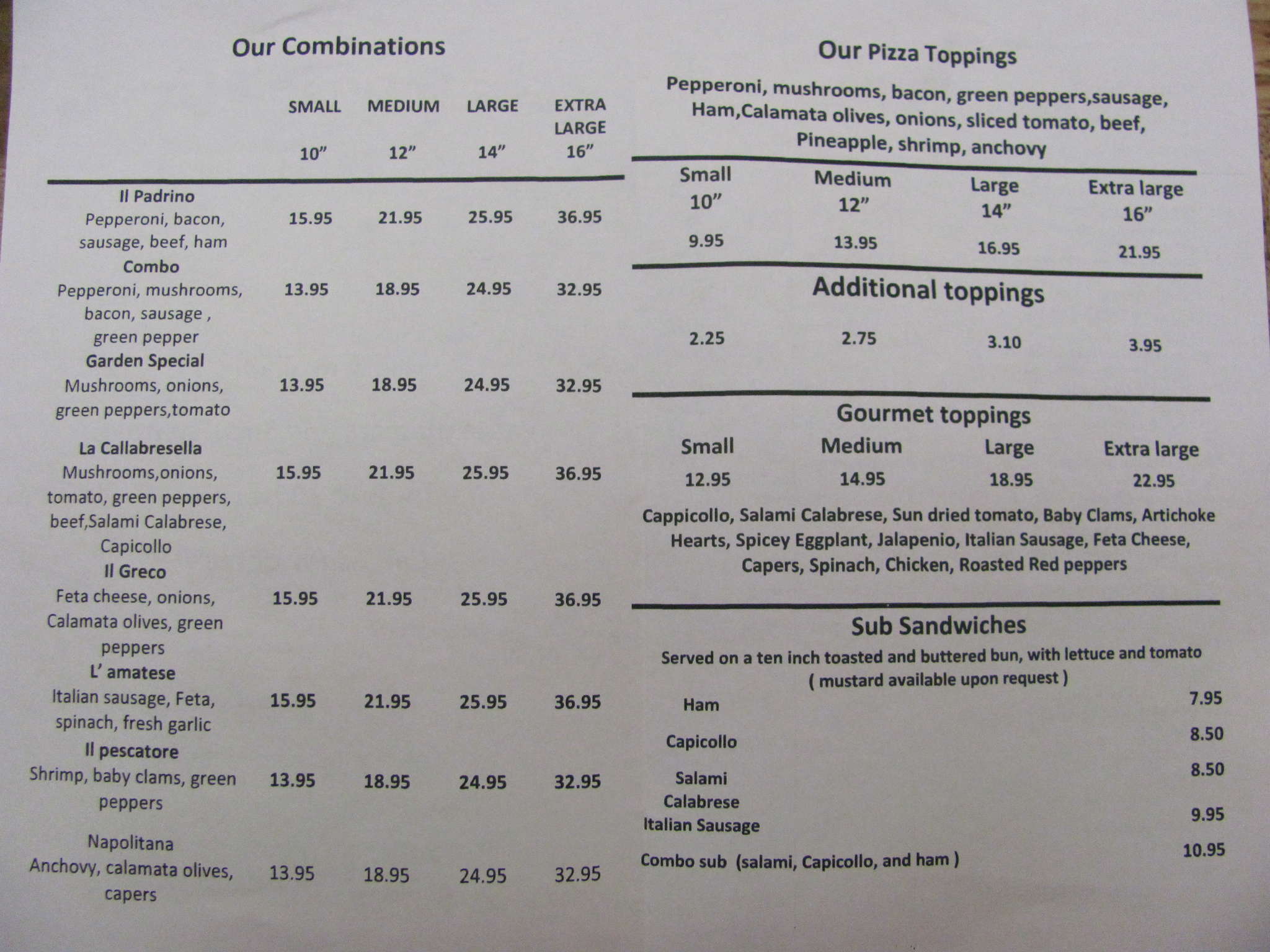 Menu At Casa Grande Pizzeria Winnipeg