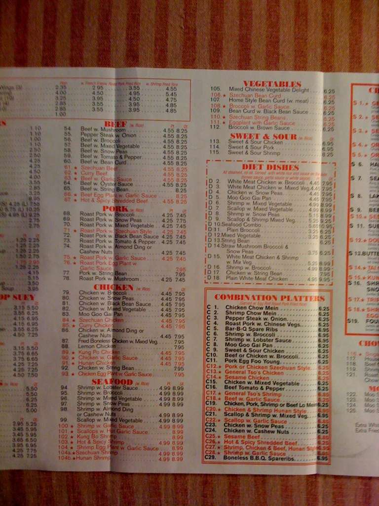 China One ( ONLY take online order from our own business website) menu